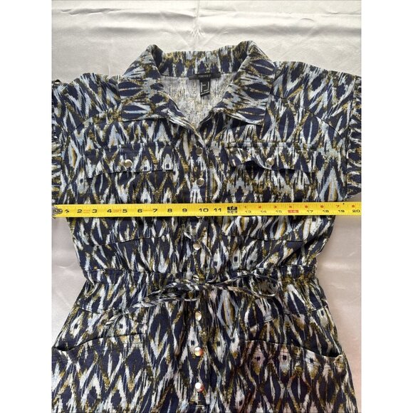 Forever 21 Womens Short-Sleeve Button-Up Romper W/ Pockets & Drawstring Waist L - Picture 9 of 14